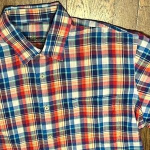 Men's Alan Flusser Short Sleeve 100% Cotton Plaid Button Down Shirt Size L